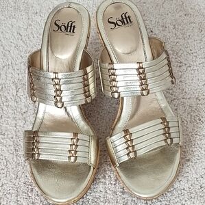 Sofft Fayann Leather & Cork Sandals Women Size 11M. Gold